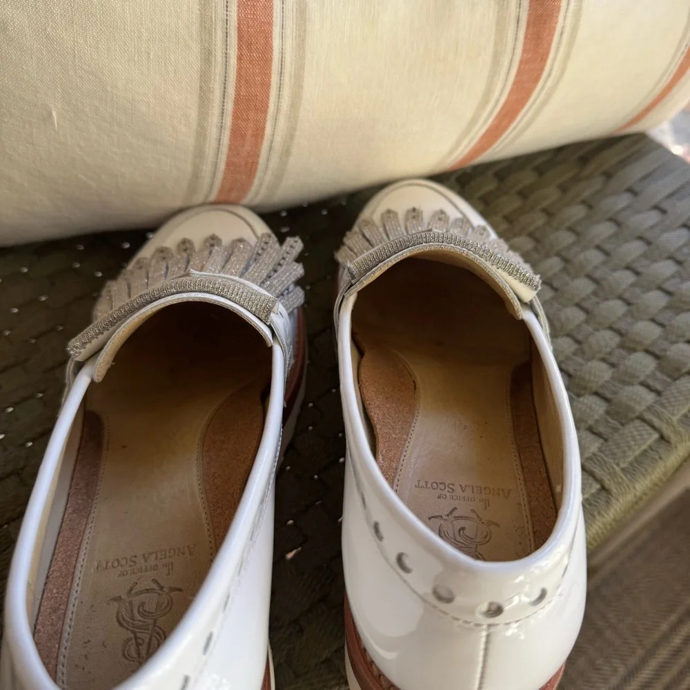 The Office of Angela Scott Mr. Pennywise White Metallic Fringe Wedge Loafer - Picture 7 of 8